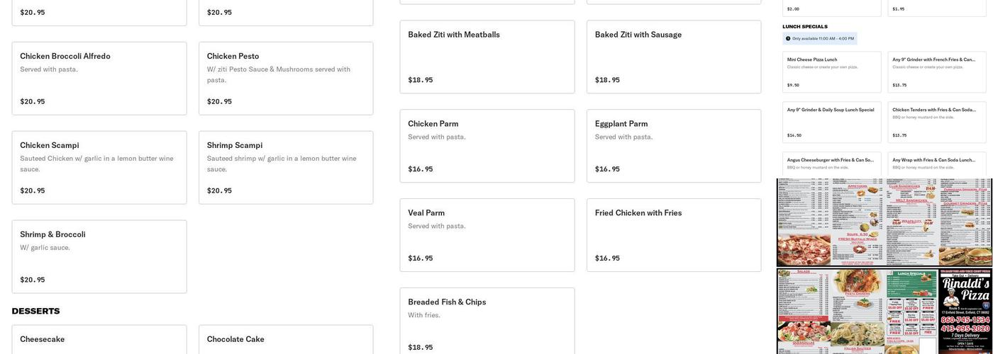 Rinaldi's Pizza Enfield CT Menu