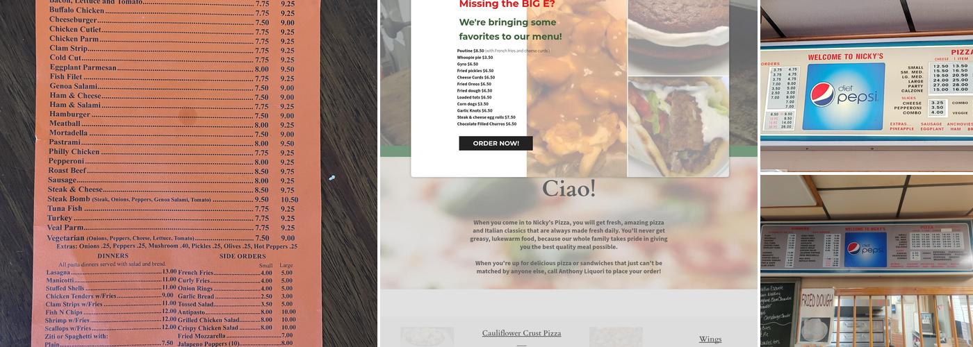 Nicky's Pizza Menu