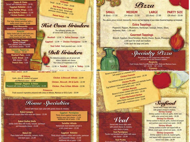 Red Rose Pizzeria Menu