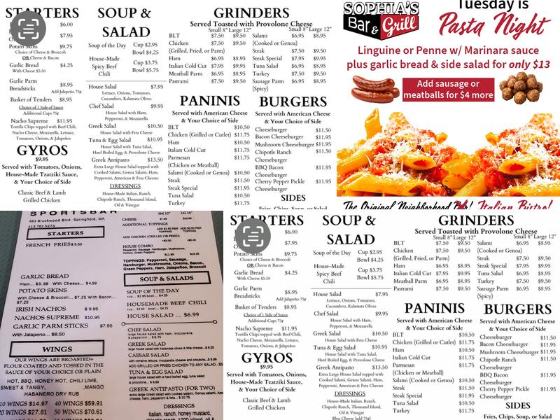 Sophia's Pizza Menu