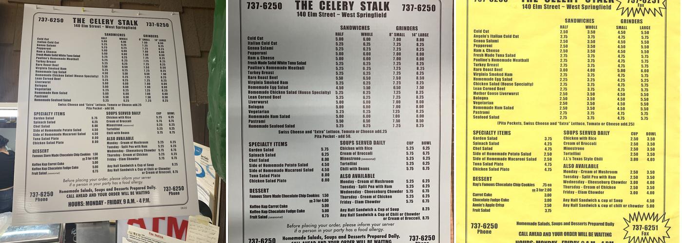 Celery Stalk Menu