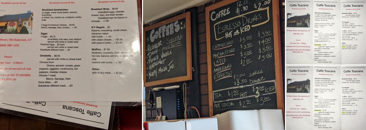 Caffè Toscana Menu