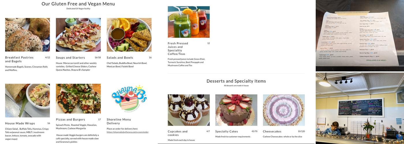 Shayna B's By The Sea Menu