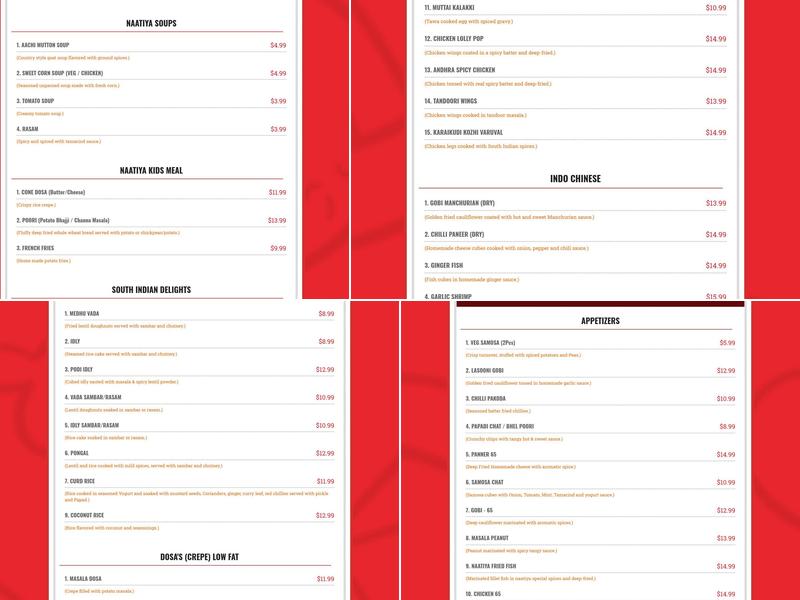 Naatiya Indian Restaurant Menu