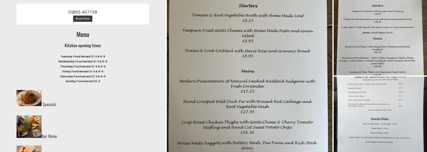 The Plough Inn Menu