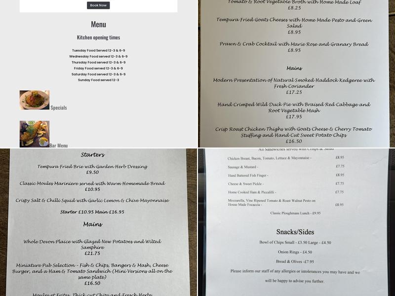 The Plough Inn Menu