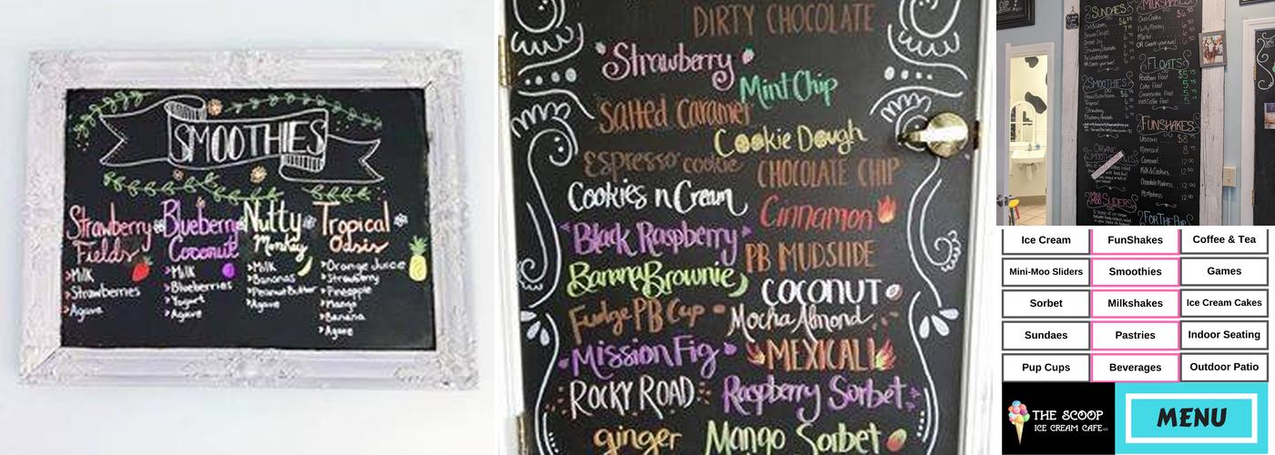 The Scoop Ice Cream Cafe Menu