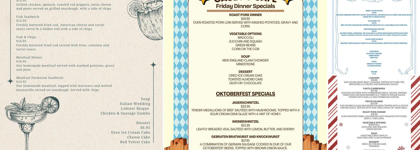 Casey's Cafe Menu