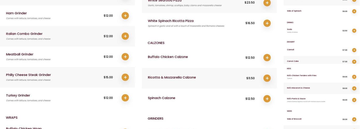 Fiore Pizzeria & Restaurant Menu