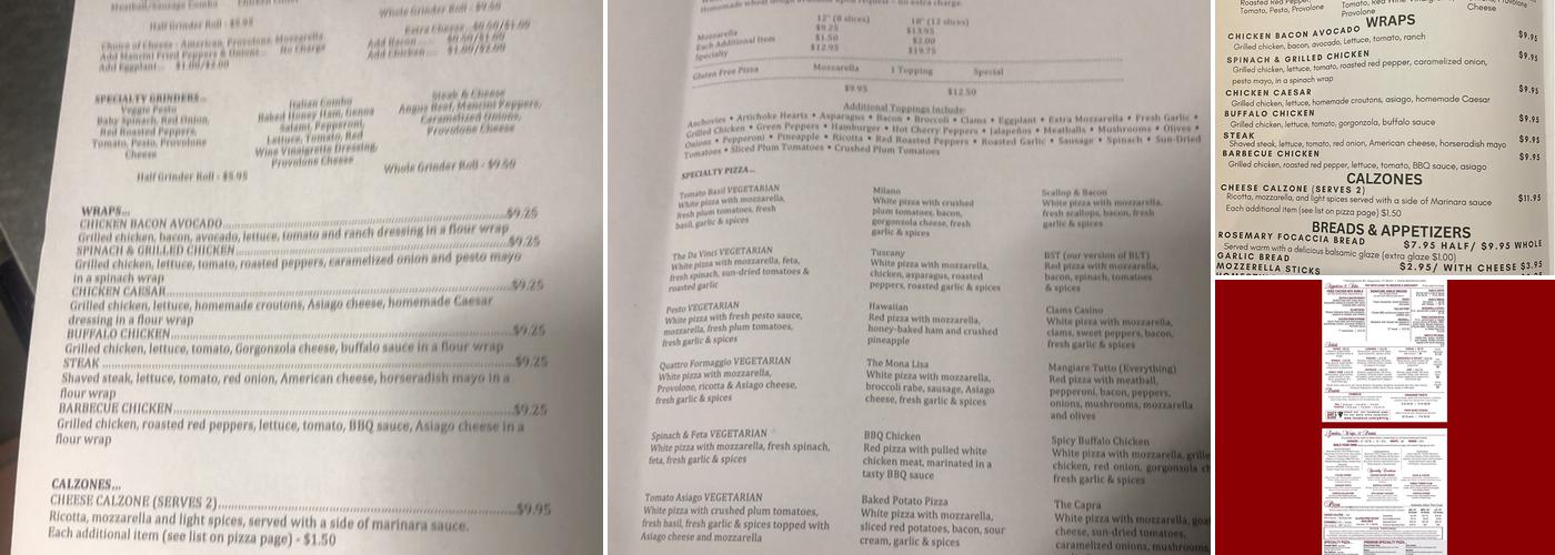 Pizzeria Da Vinci Menu