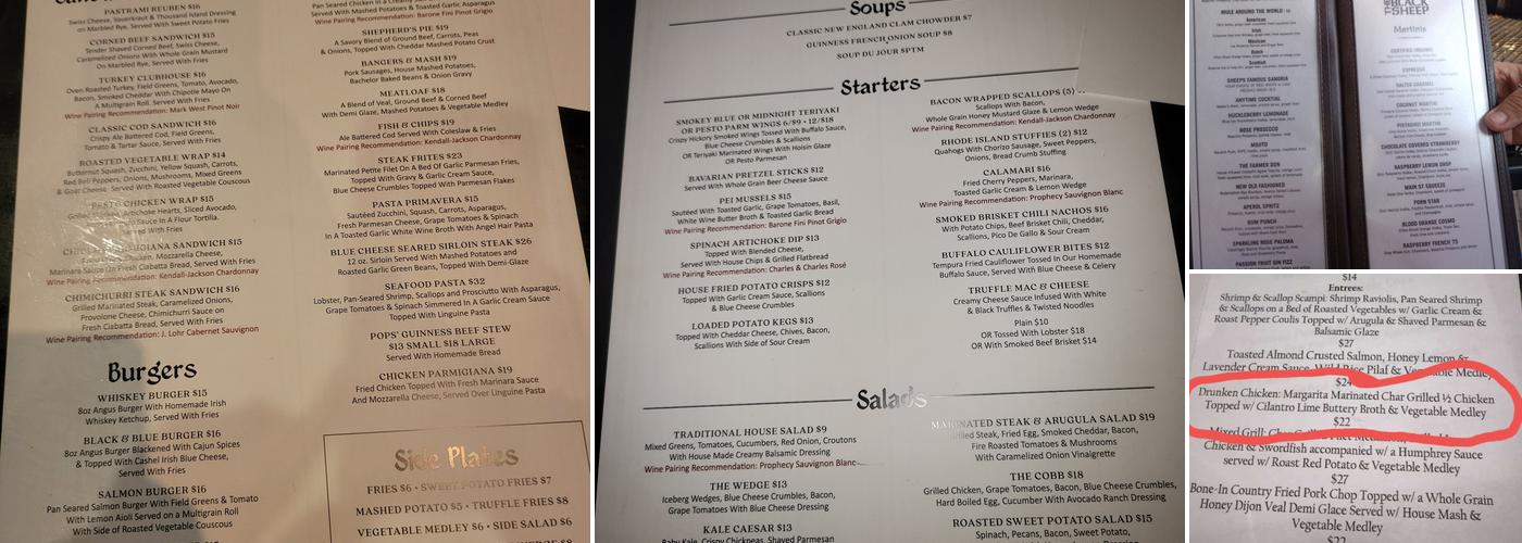The Black Sheep Menu
