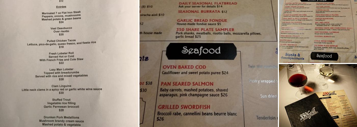 350 Grill Menu