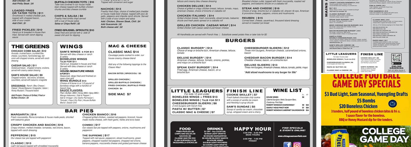 Chicago Sam's Menu