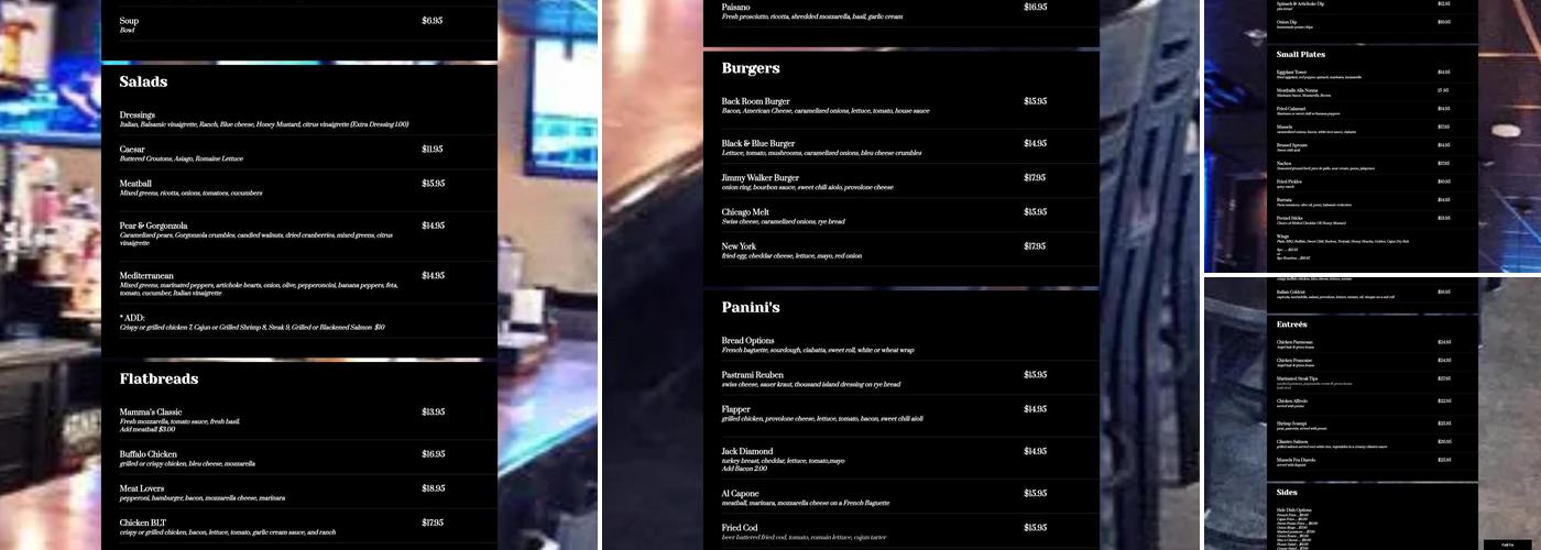 The Back Room Bar & Grill Menu