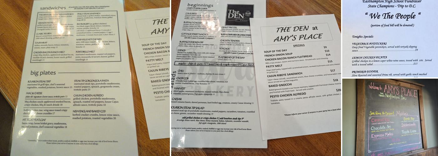 Amy's Place Bar & Grill Menu