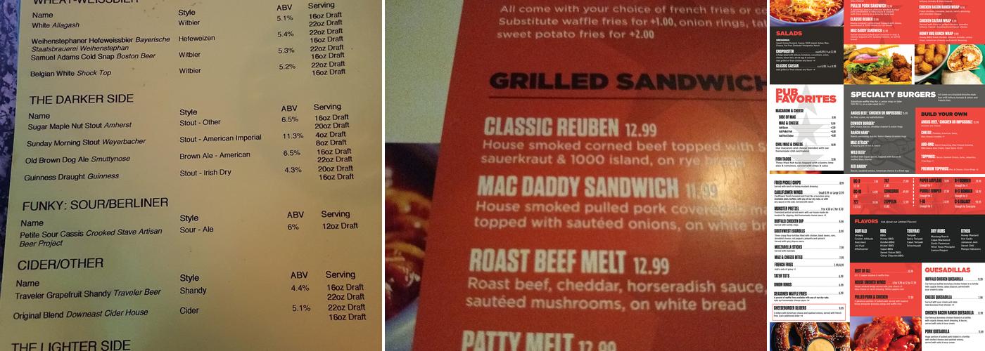 Hangar Pub & Grill Westfield Menu