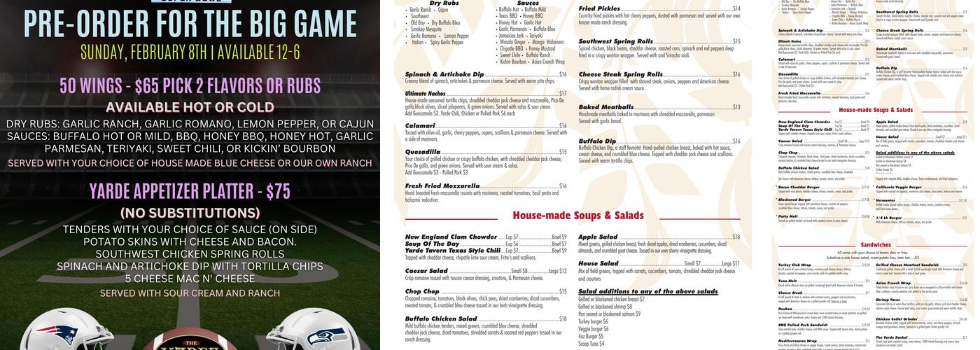 The Yarde Tavern Menu