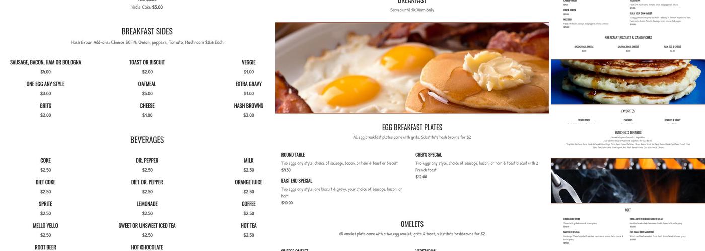 East End Cafe II Menu