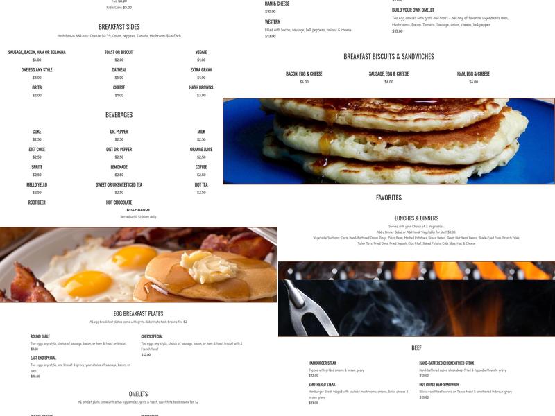 East End Cafe II Menu