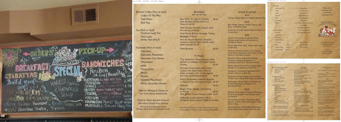Middleburg Common Grounds Menu