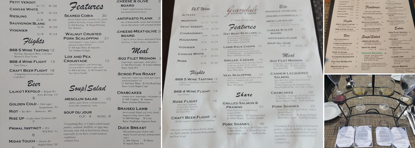 Grandale Vintner's Table Menu