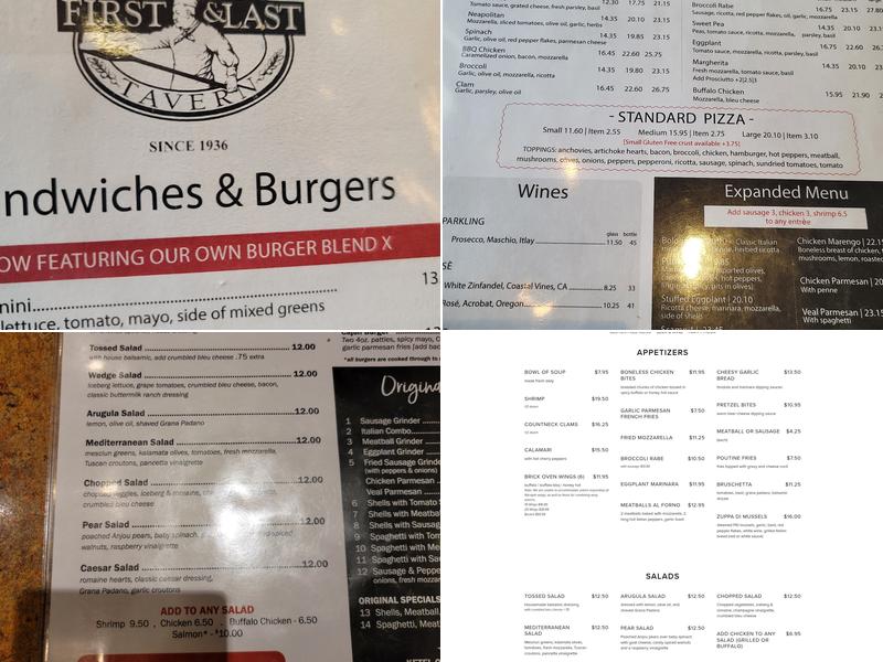 First & Last Tavern Plainville Menu