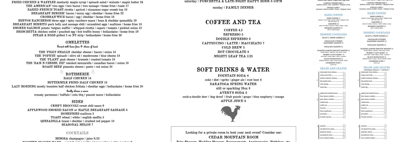 Rooster Co. Menu
