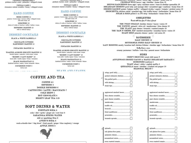 Rooster Co. Menu