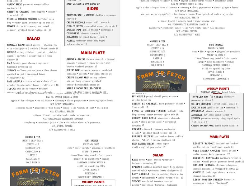 Rooster Co. Menu