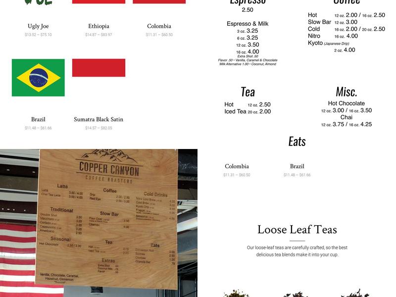 Copper Canyon Coffee Roasters Menu