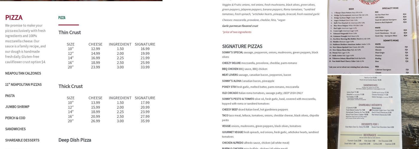 Sonny's Italian Kitchen & Pizzeria Menu