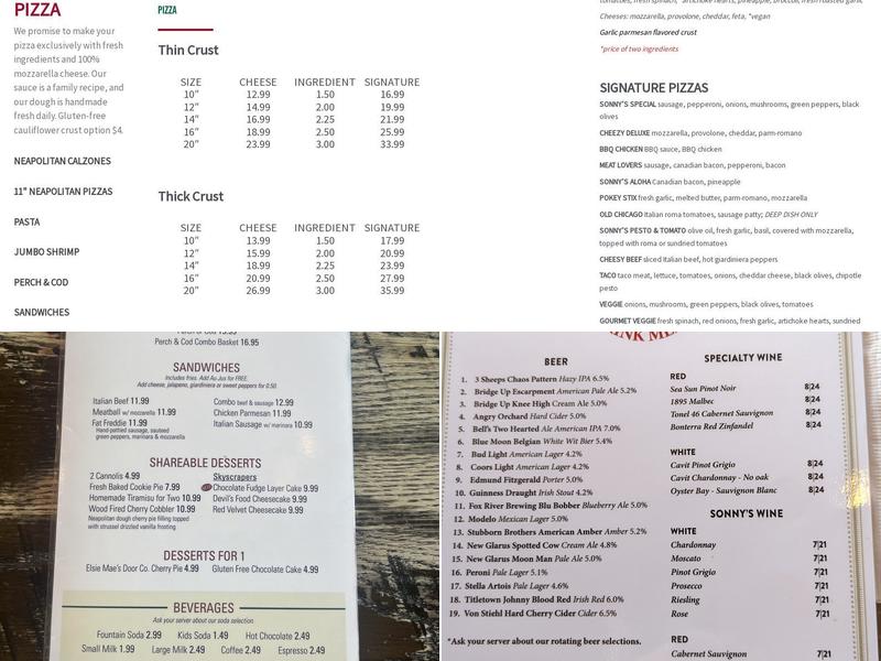 Sonny's Italian Kitchen & Pizzeria Menu