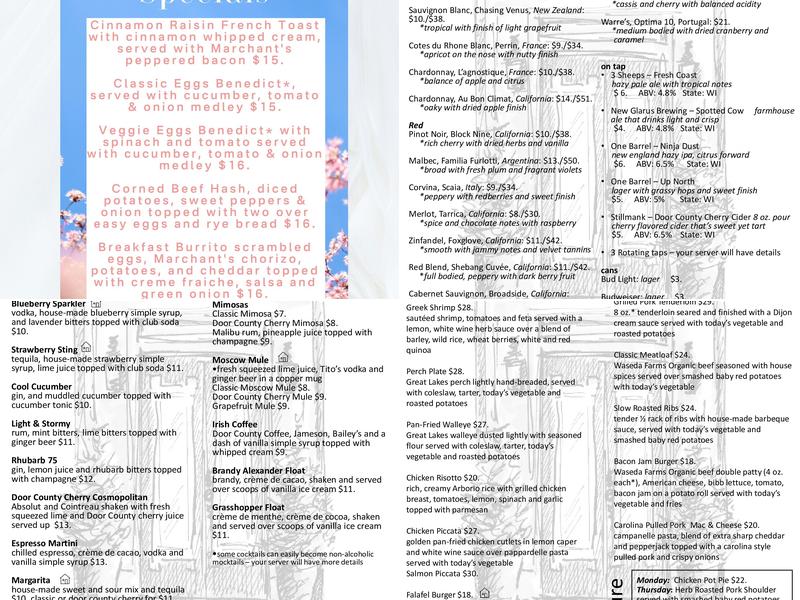 Inn at Cedar Crossing Menu