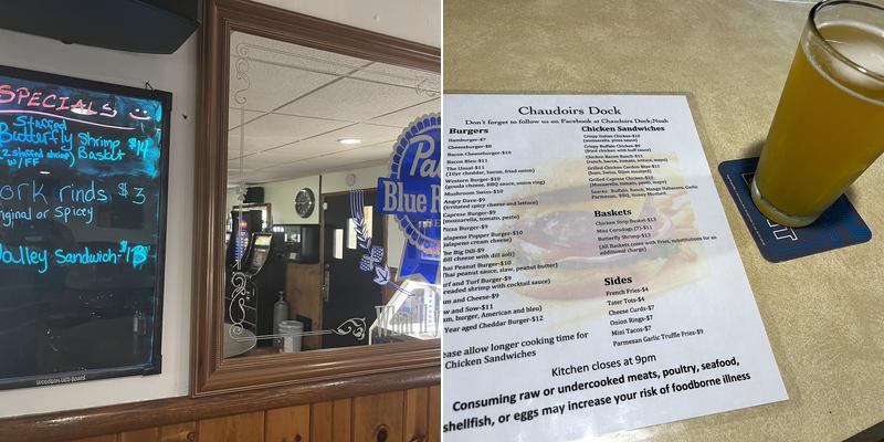 Chaudoirs Dock bar and grill Menu