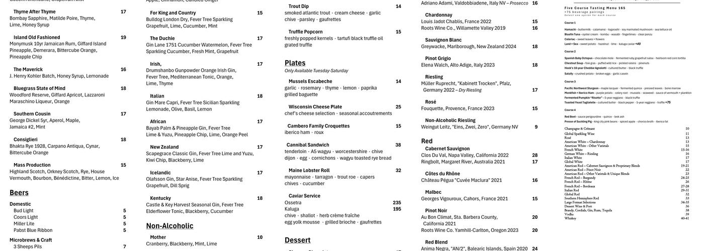 The Immigrant Restaurant Menu