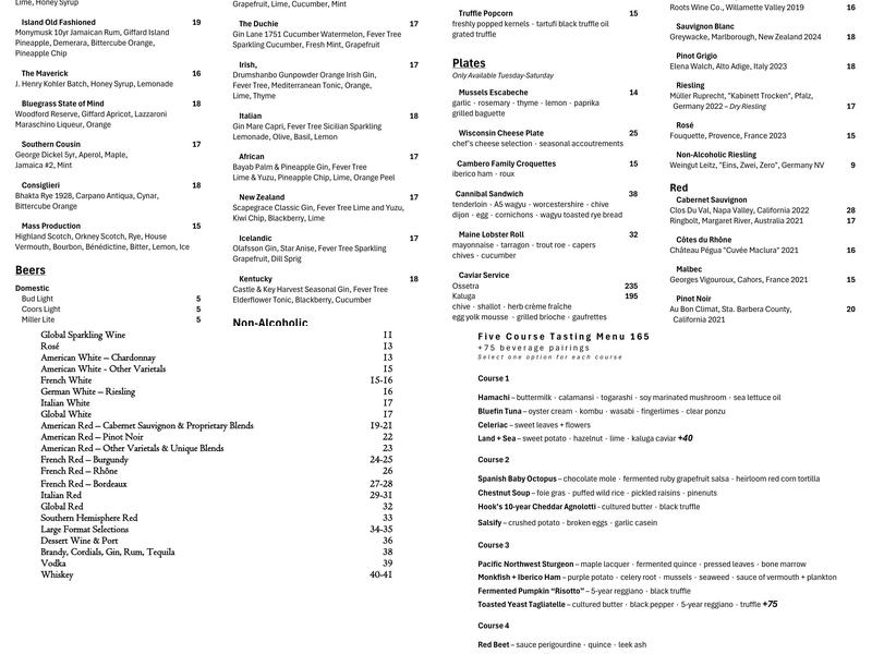 The Immigrant Restaurant Menu