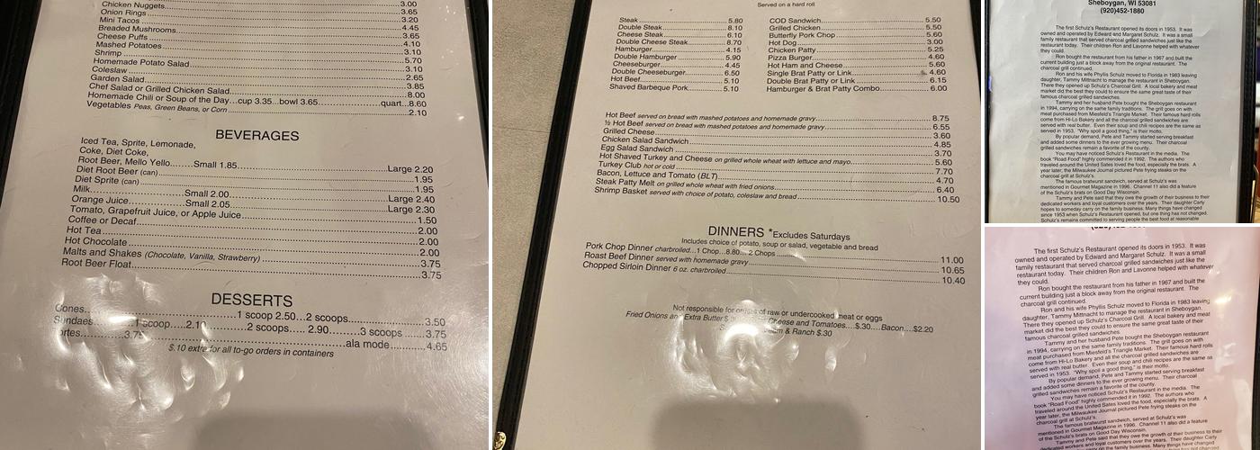 Schulz's Restaurant Menu