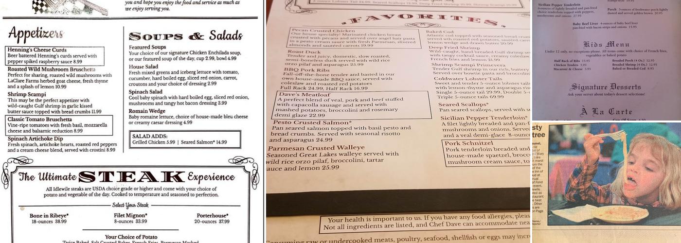 Idlewile Inn Menu