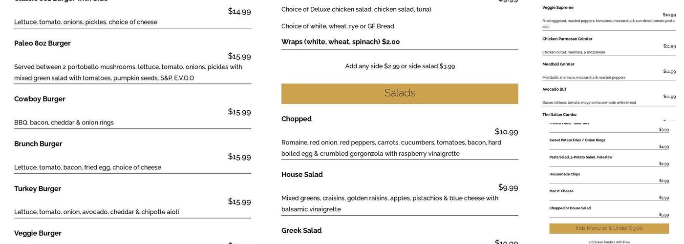 Paul Gregory's Menu