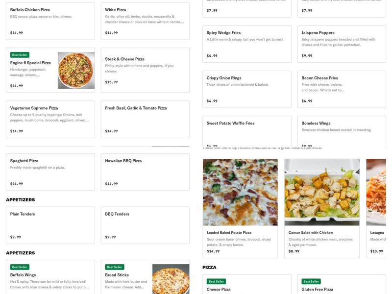 Engine no 6 Pizza Menu