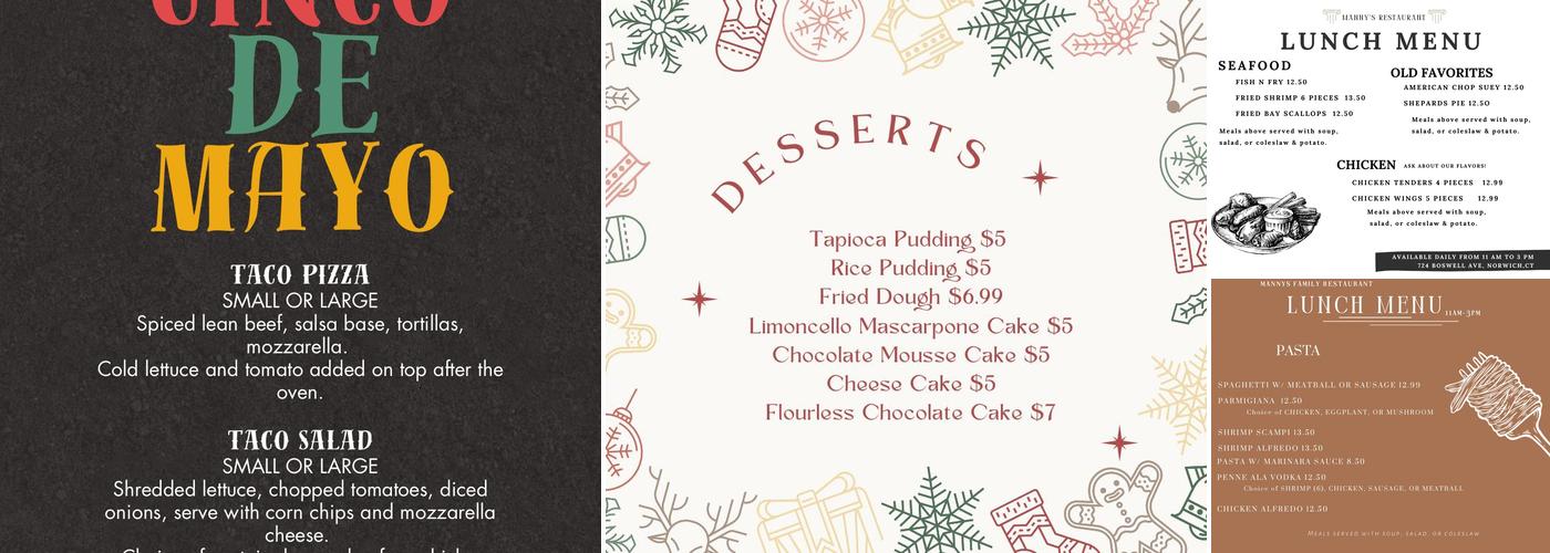 Manny's Pizza Plus Menu