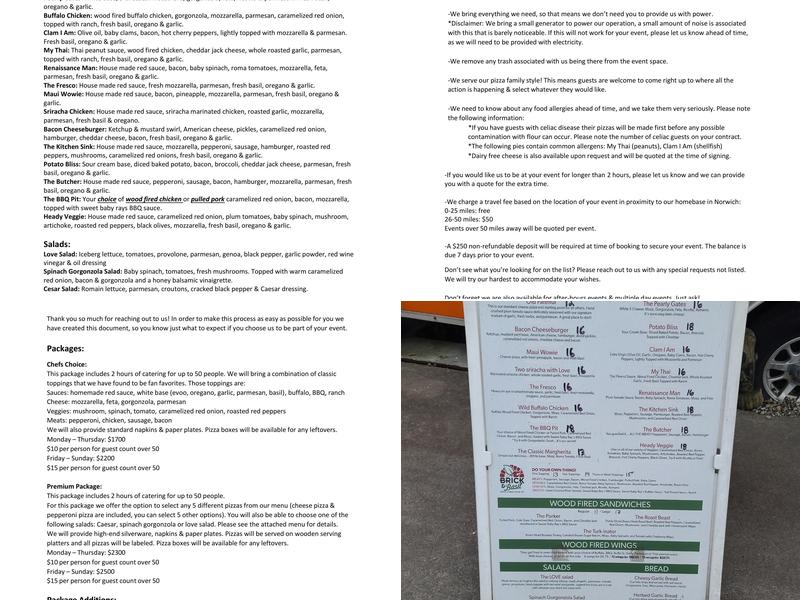 Brick & Basil Wood Fired Pizza Co. Menu