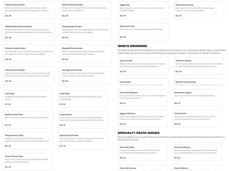 Nino's Pizzeria Menu