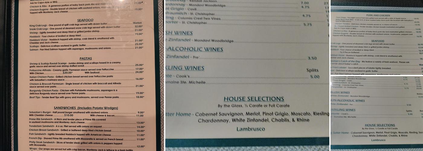 Sebastian's Steak House Menu