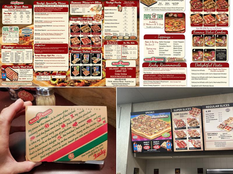 Rocky Rococo Pizza and Pasta Menu