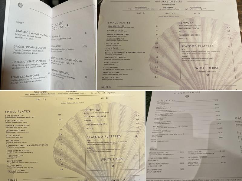 White Horse Oyster & Seafood Bar Menu