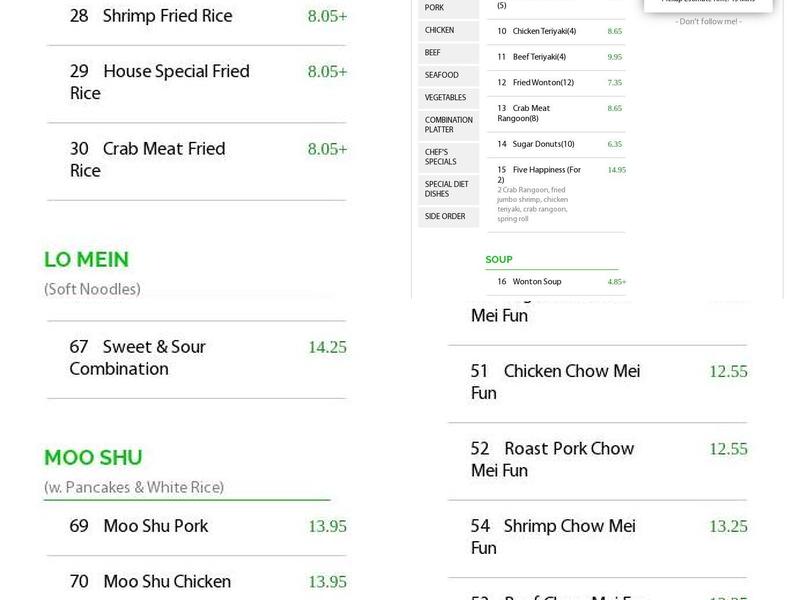 King's Chef Menu