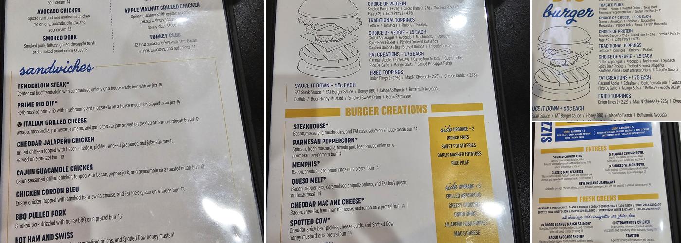 Fat Joe's Burgers and Brew Menu