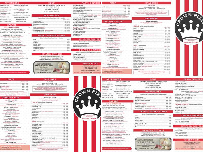 Crown Pizza Menu