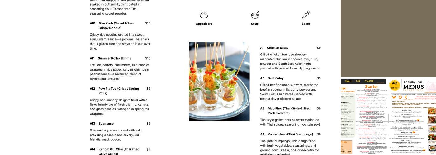 Friendly Thai Restaurant Menu